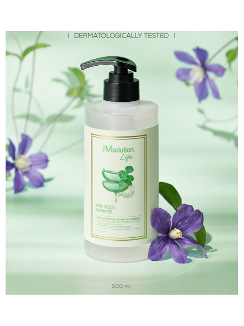 JMsolution Шампунь для волос укрепляющий с экстрактом алоэ вера и центеллой Life Vera Violet Shampoo, 500 мл JMsolution Шампунь для волос укрепляющий с экстрактом алоэ вера и центеллой Life Vera Violet Shampoo, 500 мл