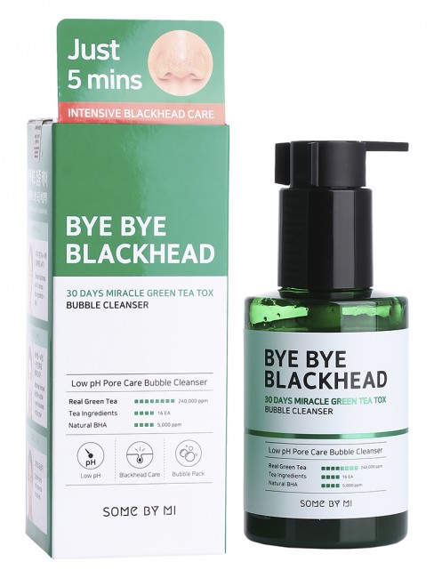 Some By Mi Пузырьковая маска-пенка от черных точек с экстрактом зеленого чая Bye Bye Blackhead 30 Days Miracle Green Tea Tox Bubble Cleanser, 120 мл Some By Mi Пузырьковая маска-пенка от черных точек с экстрактом зеленого чая Bye Bye Blackhead 30 Days Miracle Green Tea Tox Bubble Cleanser, 120 мл