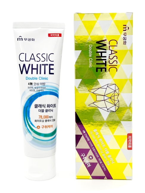 Mukunghwa Зубная паста отбеливающая двойного действия с микрогранулами мята-ментол Classic White Double Clinic, 110 г
