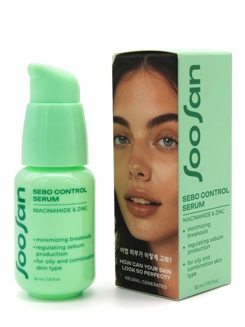 SOOSAN Сыворотка себорегулирующая с ниацинамидом и цинком против несовершенств кожи Sebo control Serum With Niacinamide & Zinc, 30 мл