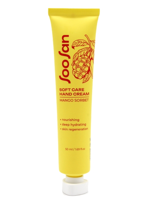 SOOSAN Увлажняющий крем для рук с ароматом манго Soft Care Hand Cream Mango Sorbet, 50 мл