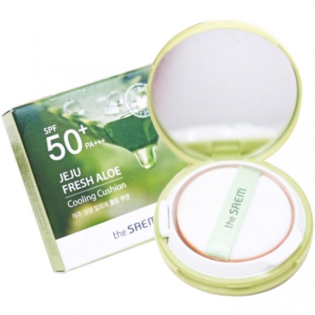 The Saem Кушон охлаждающий солнцезащитный Jeju Fresh Aloe Cooling Cushion Natural Baige SPF 50+PA+++,12 г