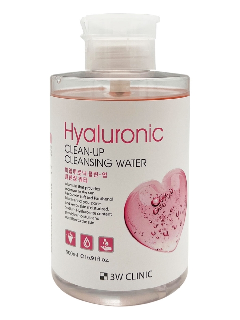 3W Clinic Очищающая вода для снятия макияжа с гиалуроновой кислотой Hyaluronic Clean-Up Cleansing Water, 500 мл