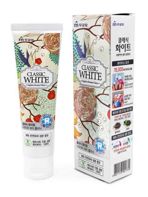 Mukunghwa Зубная паста отбеливающая Мята и Зеленый чай Classic White Saphire Beauty Clinic, 110 г Mukunghwa Зубная паста отбеливающая Мята и Зеленый чай Classic White Saphire Beauty Clinic, 110 г