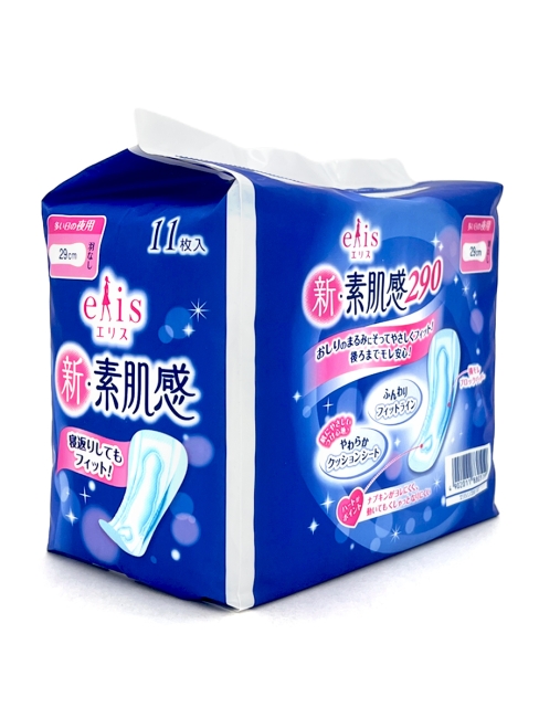Elis Прокладки гигиенические ночные с мягкой поверхностью без крылышек New Skin Feeling Maxi+, 11 шт*29 см