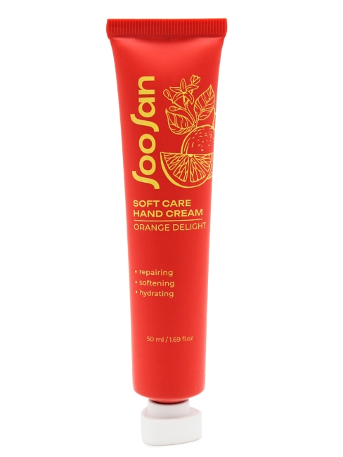 SOOSAN Увлажняющий крем для рук с ароматом апельсина Soft Care Hand Cream Orange Delight, 50 мл SOOSAN Увлажняющий крем для рук с ароматом апельсина Soft Care Hand Cream Orange Delight, 50 мл