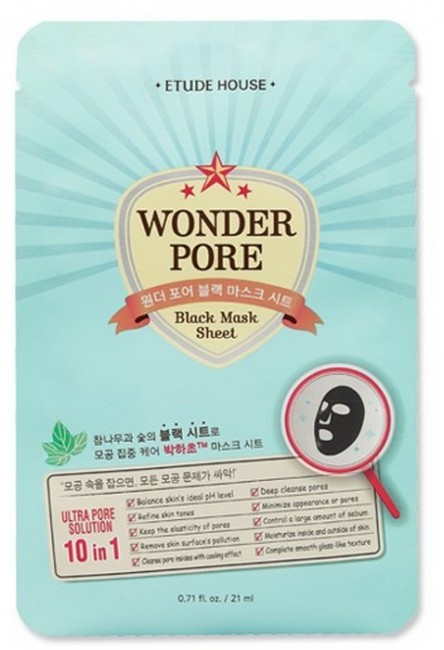 ETUDE HOUSE Wonder Pore Black Mask Sheet Очищающая черная маска для проблемной кожи, 21 мл ETUDE HOUSE Wonder Pore Black Mask Sheet Очищающая черная маска для проблемной кожи, 21 мл