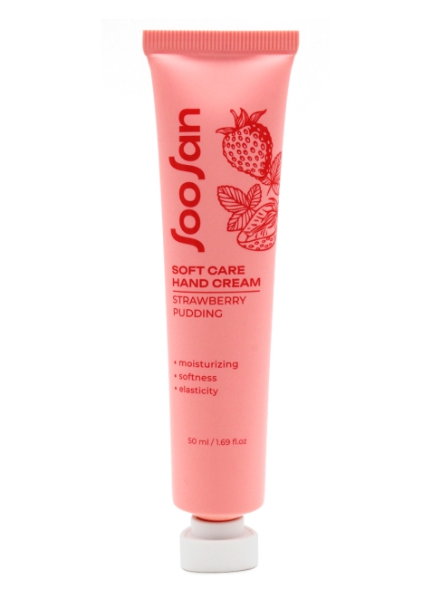 SOOSAN Увлажняющий крем для рук с ароматом клубники Soft Care Hand Cream Strawberries Pudding, 50 мл