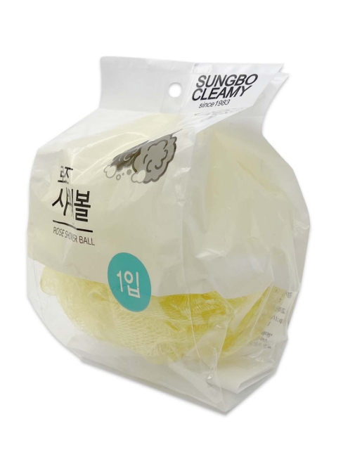 Sungbo Cleamy Мочалка-розочка из полиэтиленовой сетки мягкая Rose Shower Ball Желтая 11 см, 1 шт