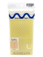 Sungbo Cleamy Мочалка для тела с плетением Сетка и выпуклым рисунком Ромбо средней жесткости Желтая Sense Shower Towel Yellow 28х90 см, 1 шт