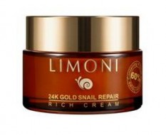 LIMONI 24K Gold Snail Repair Rich Cream Крем для лица с золотом и экстрактом слизи улитки, 50 мл