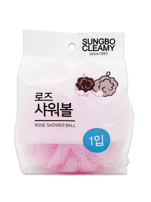 Sungbo Cleamy Мочалка-розочка из полиэтиленовой сетки мягкая Rose Shower Ball Розовая 11 см, 1 шт
