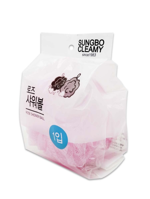 Sungbo Cleamy Мочалка-розочка из полиэтиленовой сетки мягкая Rose Shower Ball Розовая 11 см, 1 шт