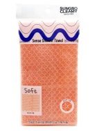 Sungbo Cleamy Мочалка для тела с плетением Сетка и выпуклым рисунком Ромбо средней жесткости Персиковая Sense Shower Towel Peach 28х90 см, 1 шт