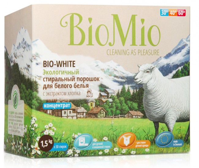 BioMio Стиральный порошок для белого белья без запаха, 1,5 кг