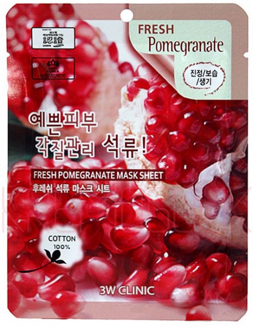3W Clinic Тканевая маска для лица с экстрактом граната Fresh Pomegranate Mask Sheet, 23 мл 3W Clinic Тканевая маска для лица с экстрактом граната Fresh Pomegranate Mask Sheet, 23 мл