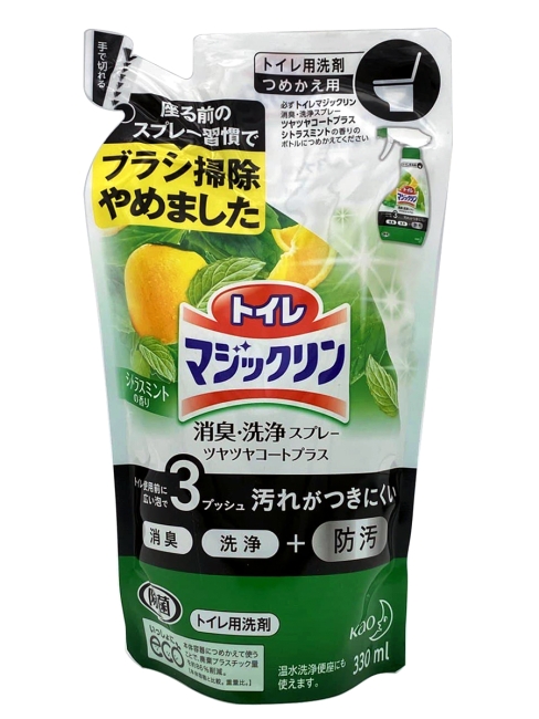 KAO Чистящее и дезодорирующее пенящееся средство для туалета с ароматом мяты и цитрусов мягкая упаковка Magiсclean, 330 мл