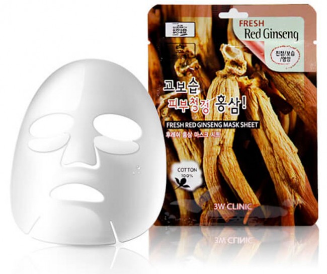 3W Clinic Тканевая маска для лица с экстрактом корня красного женьшеня Fresh Red Ginseng Mask Sheet, 23 мл