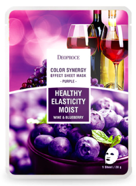 Deoproce Color Synergy Effect Sheet Mask Purple Тканевая маска на основе черники и красного винограда, 20 г