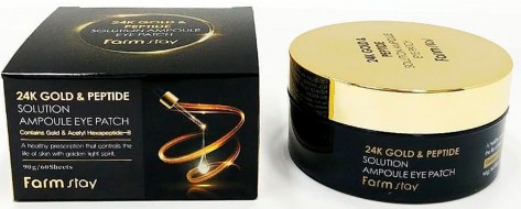 FarmStay 24K Gold & Peptide Solution Ampoule Eye Patch Гидрогелевые патчи для глаз с 24-х каратным золотом и пептидами, 60 шт
