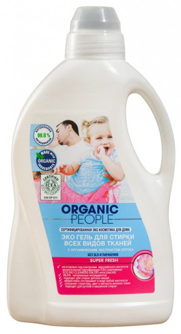 Organic People Эко гель для стирки всех видов тканей с органическим экстрактом лотоса, 1,5 л