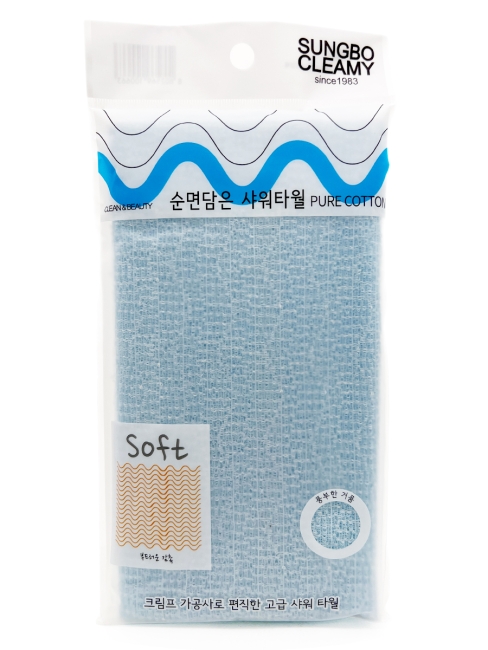 Sungbo Cleamy Мочалка для тела с хлопковыми нитями жёсткая Голубая Pure Cotton Shower Towel Blue 28х100 см, 1 шт Sungbo Cleamy Мочалка для тела с хлопковыми нитями жёсткая Голубая Pure Cotton Shower Towel Blue 28х100 см, 1 шт