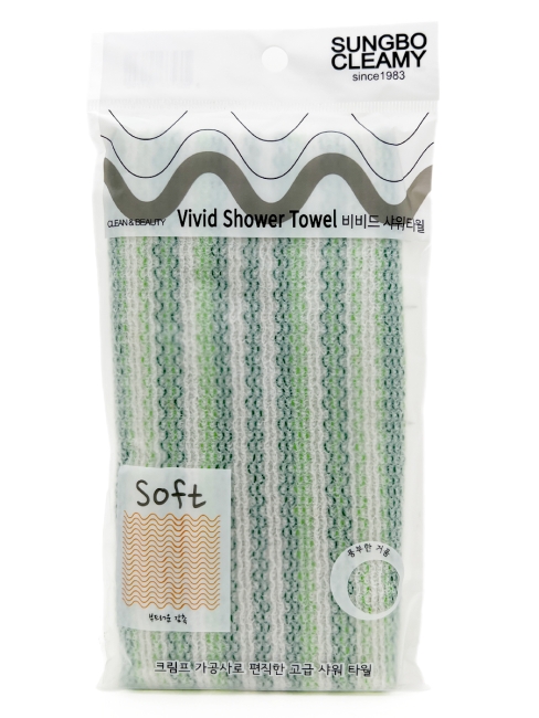 Sungbo Cleamy Мочалка для тела с объёмными нитями мягкая Зеленая Vivid Shower Towel Green 20х100 см, 1 шт