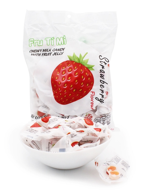 Fru Ti Mi Молочные ириски с желейной начинкой Клубника Chewy Milk Candy With Fruit Jelly Strawberry, 320 гр Fru Ti Mi Молочные ириски с желейной начинкой Клубника Chewy Milk Candy With Fruit Jelly Strawberry, 320 гр