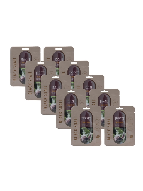 Jigott Комплект ампульных тканевых масок с экстрактом слизи черной улитки Black Snail Real Ampoule Mask, 10 шт Jigott Комплект ампульных тканевых масок с экстрактом слизи черной улитки Black Snail Real Ampoule Mask, 10 шт