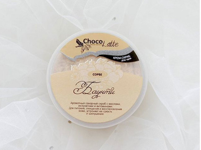 ChocoLatte Крем-скраб для тела Сорбе Баунти с какао и кокосовой стружкой, 280 г ChocoLatte Крем-скраб для тела Сорбе Баунти с какао и кокосовой стружкой, 280 г