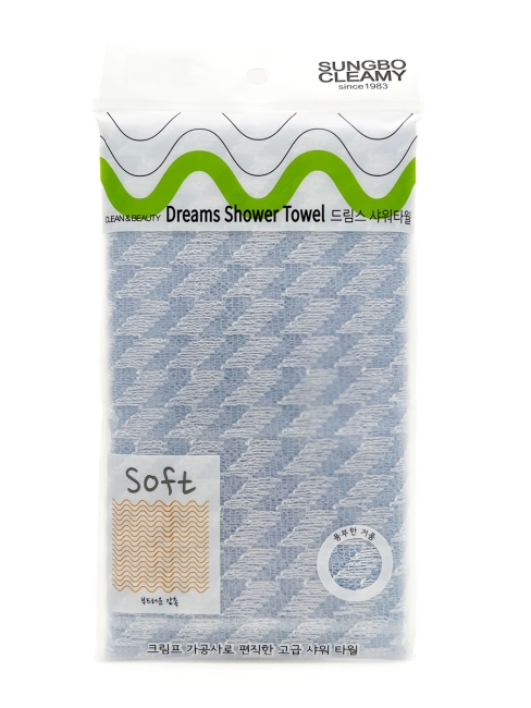 Sungbo Cleamy Мочалка для тела с плетением Сетка и полиэстеровыми нитями мягкая Голубая Dreams Shower Towel 28х90 см, 1 шт Sungbo Cleamy Мочалка для тела с плетением Сетка и полиэстеровыми нитями мягкая Голубая Dreams Shower Towel 28х90 см, 1 шт