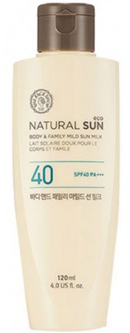 THE FACE SHOP Natural Sun Eco Body & Family Mild Sun Milk SPF40 PA+++ Солнцезащитное молочко, 120 мл THE FACE SHOP Natural Sun Eco Body & Family Mild Sun Milk SPF40 PA+++ Солнцезащитное молочко, 120 мл