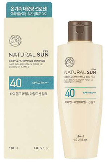 THE FACE SHOP Natural Sun Eco Body & Family Mild Sun Milk SPF40 PA+++ Солнцезащитное молочко, 120 мл THE FACE SHOP Natural Sun Eco Body & Family Mild Sun Milk SPF40 PA+++ Солнцезащитное молочко, 120 мл