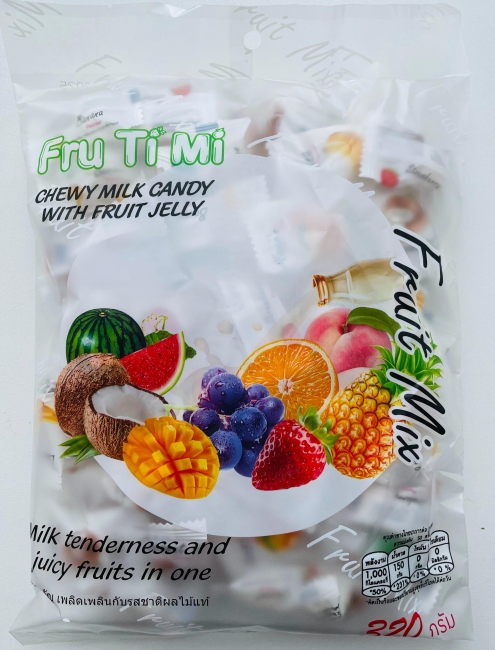 Fru Ti Mi Молочные ириски с желейной начинкой Фруктовый Микс Chewy Milk Candy With Fruit Jelly Fruit Mix, 320 гр