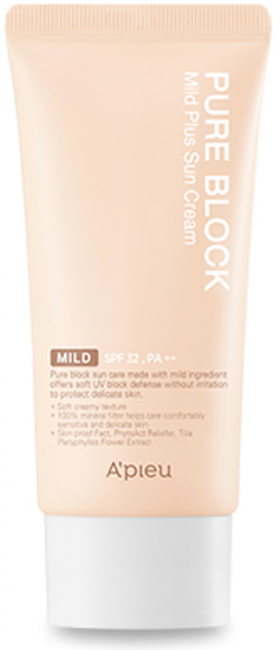A'Pieu Pure Block Natural Mild Plus Sun Cream SPF32/PA++ Мягкий солнцезащитный крем, 50 мл A'Pieu Pure Block Natural Mild Plus Sun Cream SPF32/PA++ Мягкий солнцезащитный крем, 50 мл