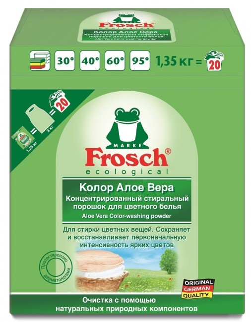 Frosch Color Концентрированный стиральный порошок для цветного белья Алое Вера, 1,35 кг