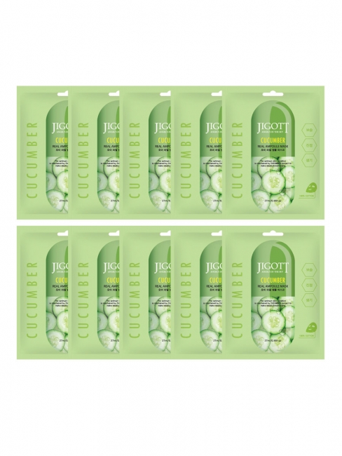 Jigott Комплект ампульных тканевых масок с экстрактом огурца Cucumber Real Ampoule Mask, 10*27 мл
