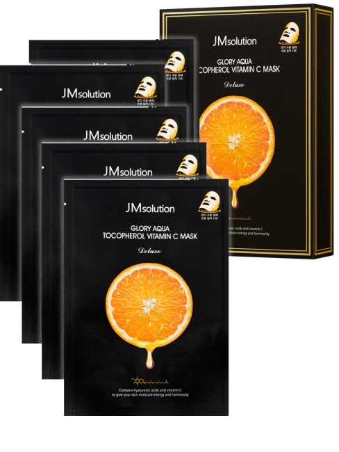 JMsolution Тканевая маска для выравнивания тона Glory Aqua Tocopherol Vitamin C Mask Plus, 5 шт