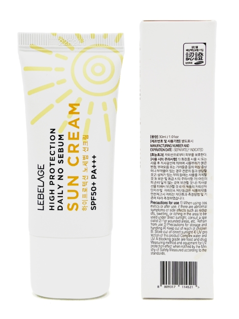 Lebelage Солнцезащитный крем с экстрактом алоэ High Protection Daily No Sebum Sun Cream SPF 50+/PA+++, 30 мл Lebelage Солнцезащитный крем с экстрактом алоэ High Protection Daily No Sebum Sun Cream SPF 50+/PA+++, 30 мл