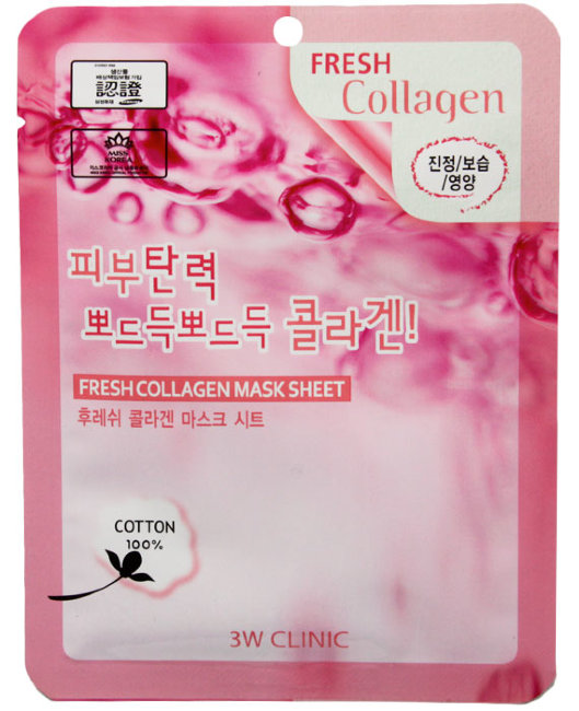 3W Clinic Fresh Collagen Mask Sheet Тканевая маска с экстрактом коллагена, 23 мл