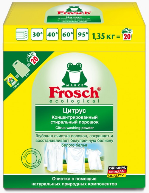 Frosch Концентрированный стиральный порошок с отбеливателем Цитрус, 1,35 кг