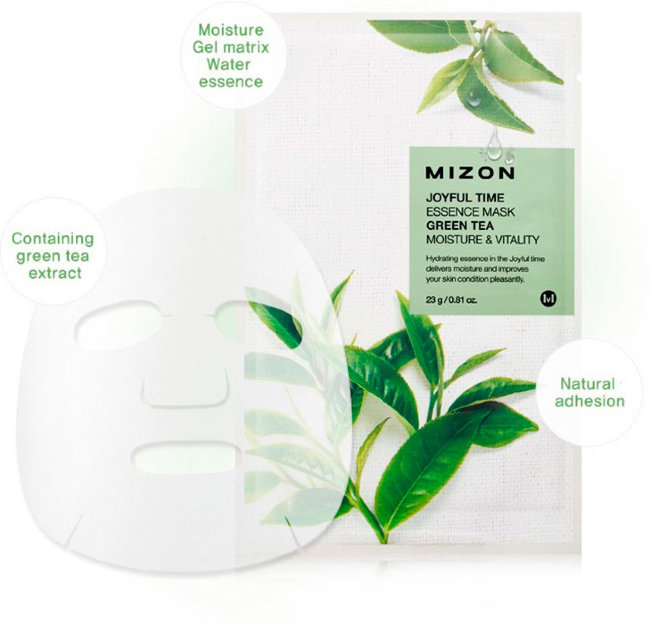 MIZON Joyful Time Essence Mask Green Tea Тканевая маска для лица с экстрактом зелёного чая, 23 г