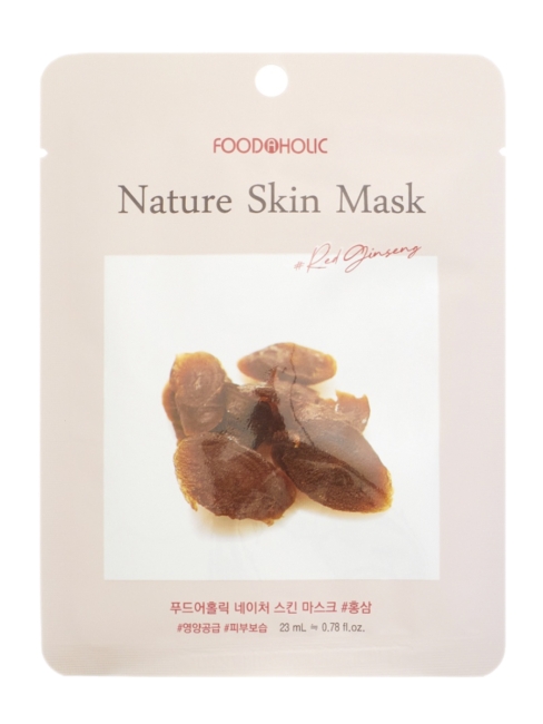 FoodaHolic Маска для лица тканевая с эссенцией Красного Женьшеня Red Ginseng Natural Essence 3D Mask, 5 шт. х 23 г
