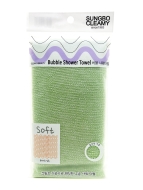 Sungbo Cleamy Мочалка для тела с плетением Сетка и текстурными нитями средней жесткости зеленая Bubble Shower Towel 28х100 см, 1 шт