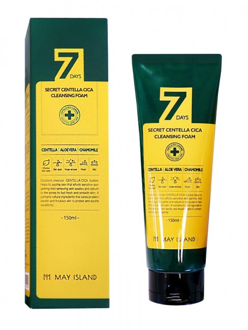 May Island Очищающая пенка для проблемной и чувствительной кожи 7 Days Secret Centella Cica Cleansing Foam, 150 мл May Island Очищающая пенка для проблемной и чувствительной кожи 7 Days Secret Centella Cica Cleansing Foam, 150 мл