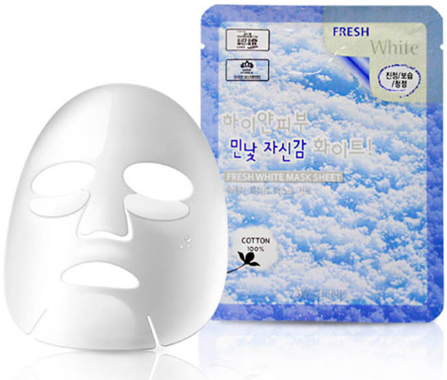 3W Clinic Fresh White Mask Sheet Осветляющая тканевая маска для лица с растительным экстрактами, 23 мл