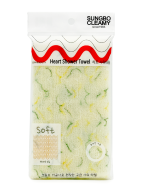 Sungbo Cleamy Мочалка для тела с плетением Сетка и рисунком средней жесткости Желто-зеленая Heart Shower Towel Yellow Green 28х95 см, 1 шт