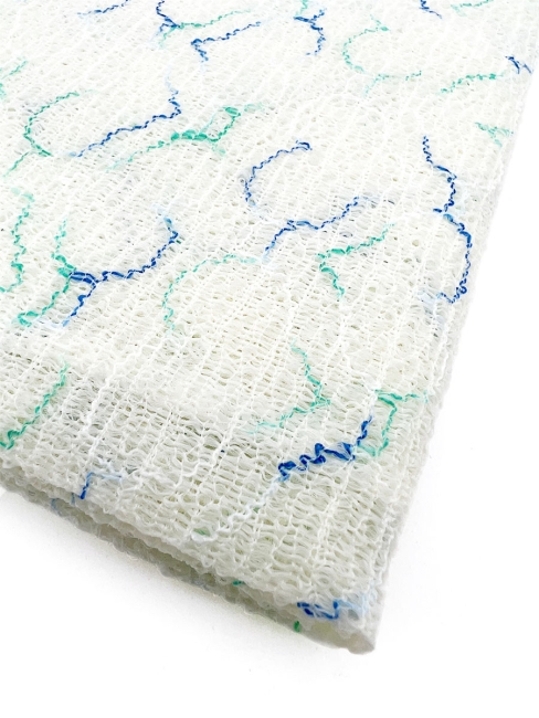 Sungbo Cleamy Мочалка для тела с плетением Сетка и рисунком средней жесткости Сине-зеленая Heart Shower Towel Blue Green, 28х95 см, 1 шт