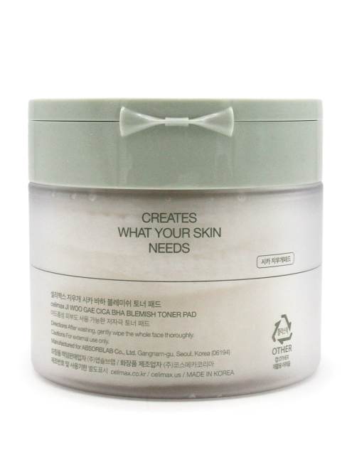 Celimax Пилинг-пэды от воспалений для проблемной кожи Ji Woo Gae Cica BHA Blemish Toner Pad, 60 шт