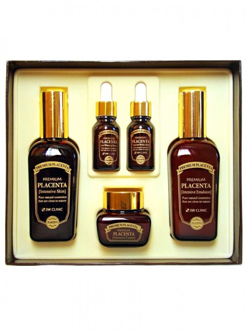 3W Clinic Антивозрастной набор для лица из 5 предметов Premium Placenta 3 Items Set